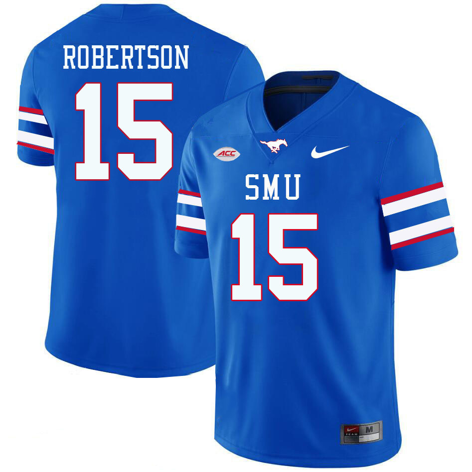 SMU Mustangs #15 Cameron Robertson College Football Jerseys Stitched Sale-Royal